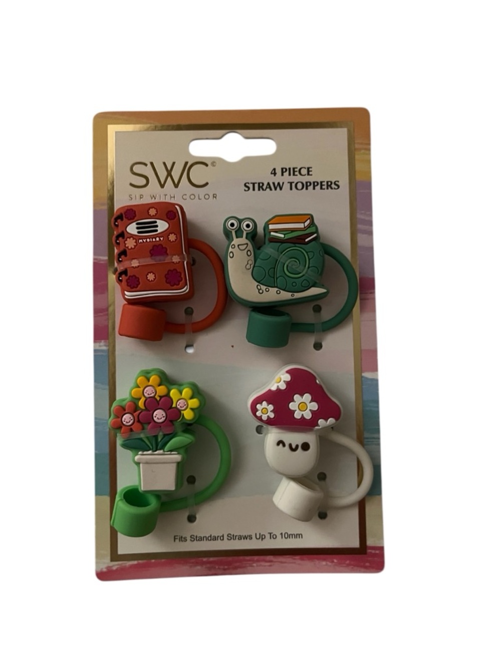 SWC 4-Piece Cute Garden and Book Straw Toppers - NWT